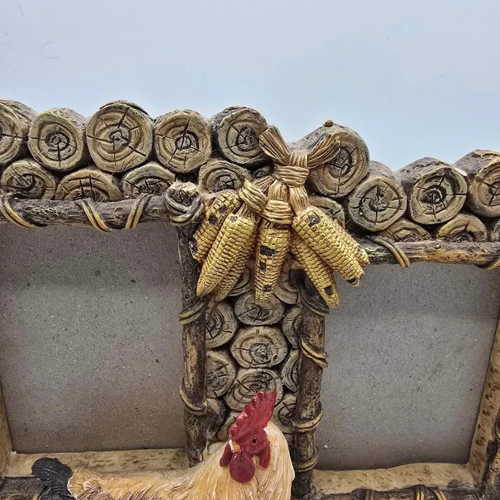 Farmhouse Rustic Photo Frame Rooster Hen Chicks Double‎ Picture Display